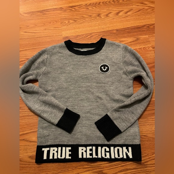 True Religion Pullover Sweater in Gray with Black Accents - Picture 1 of 9